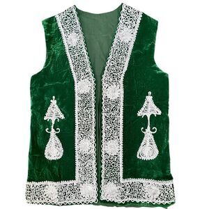 Afghan Men's SZ M Waistcoat Sadri Green
Velvet Silver Zardozi Embroidered Vest